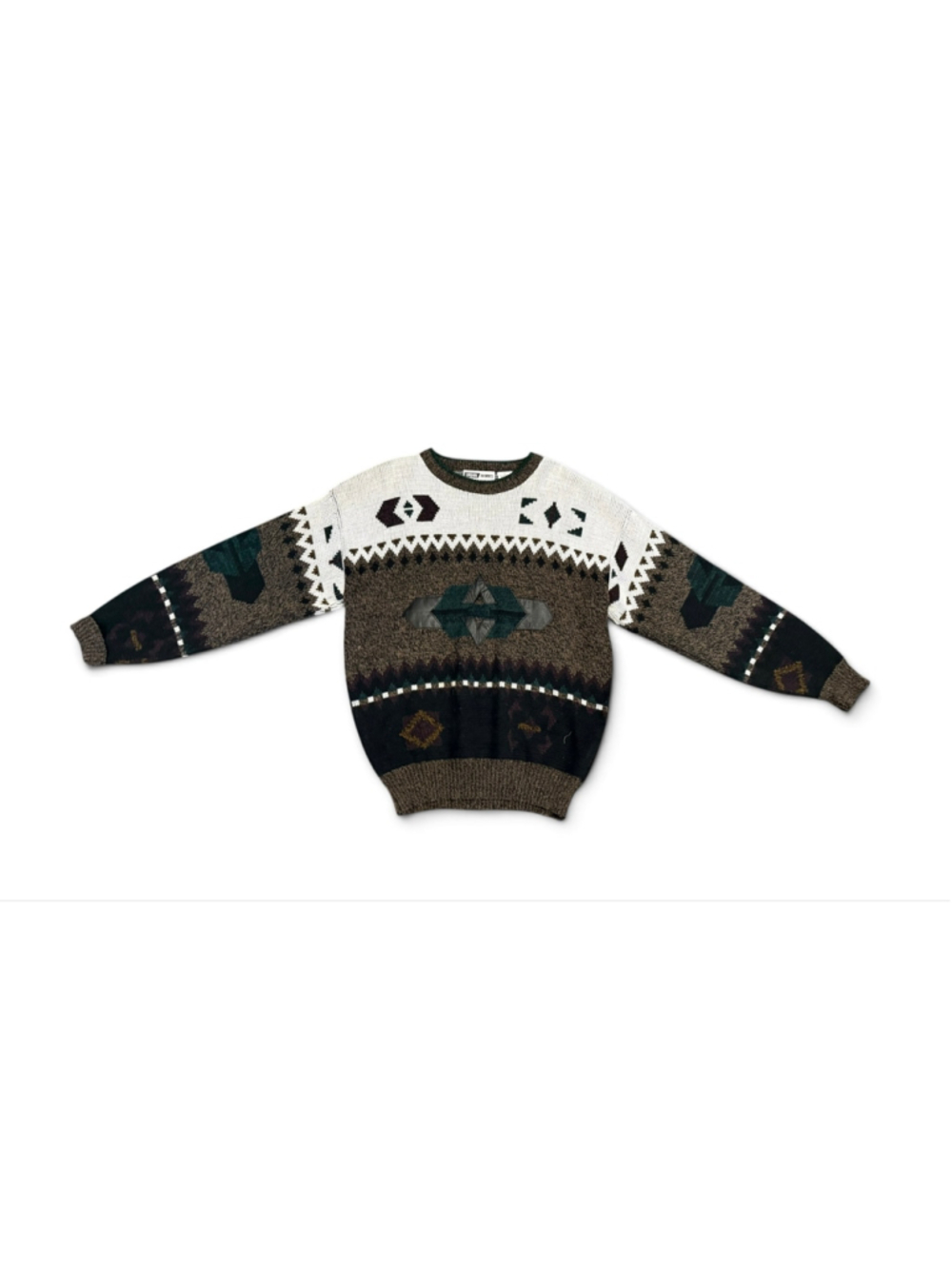 Vintage Urban Works Southwestern Leather Trim Knit Sweater Mens Large USA 90s - Picture 4 of 7